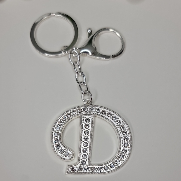 Fun Fashion Accessories - Letter D Initial D Alphabet D Rhinestone Silver Key Chain Bag Charm